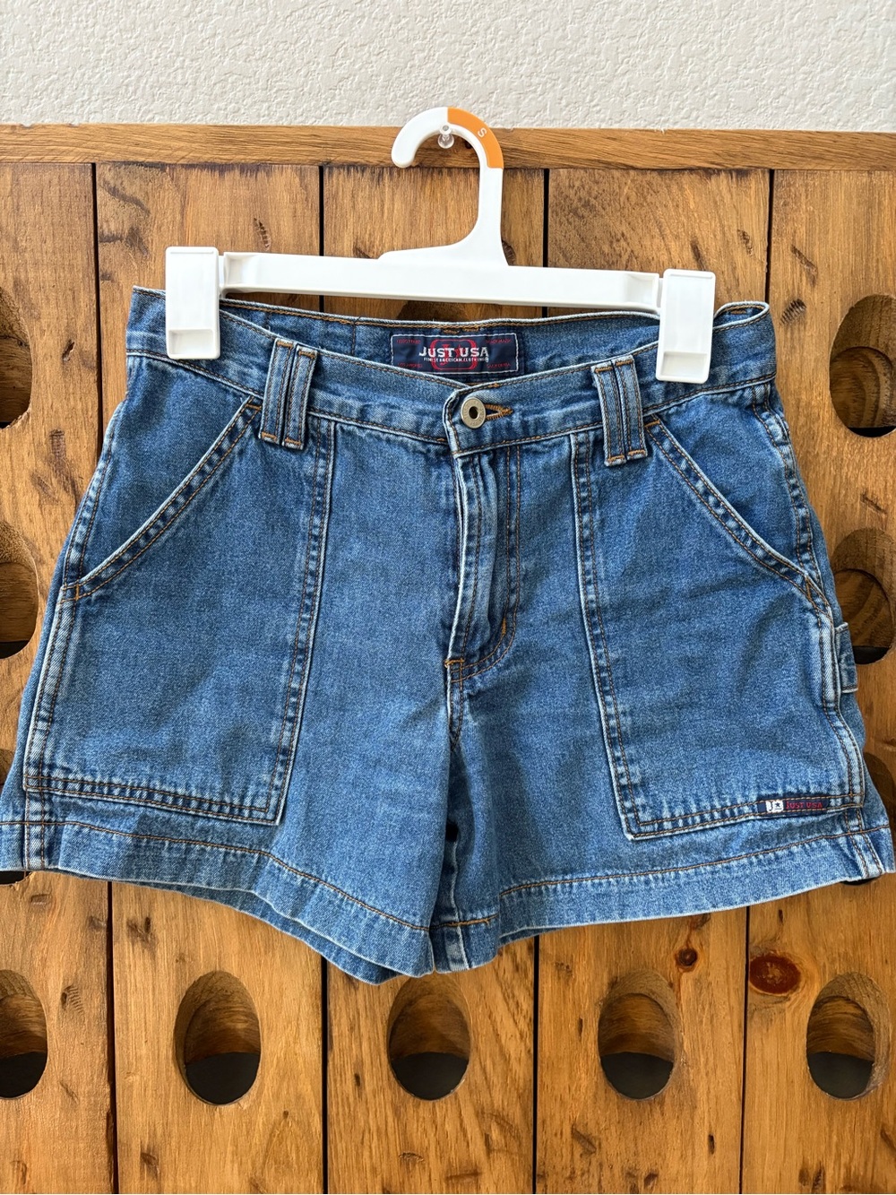 Just USA Classic Blue High-Waist Denim Shorts. 100% cotton. Made in USA